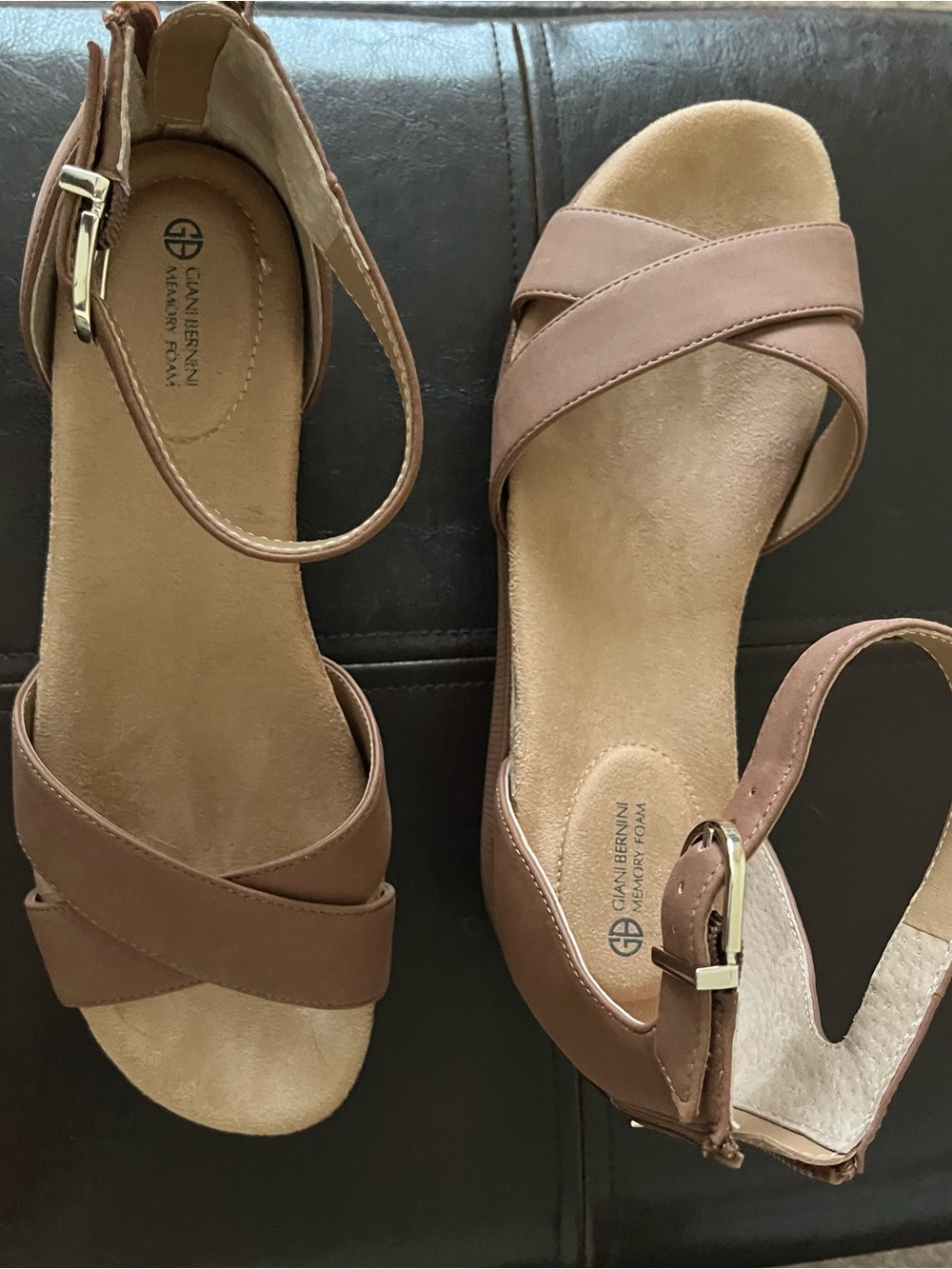 Giani Bernini Taupe Brown Crisscross Ankle-Strap Sandals